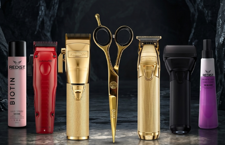 Professional barber tools, scissors, trimmers and finishing accessories